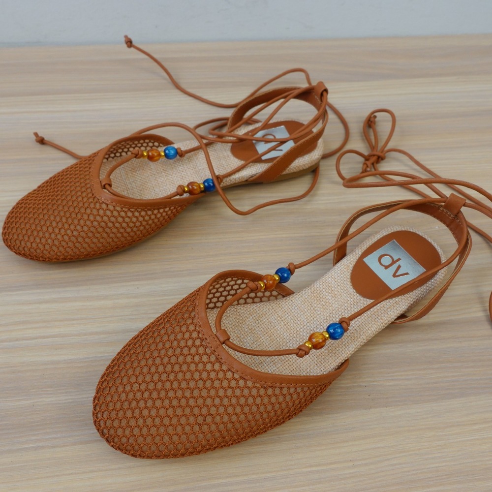 Fairy Boho Flat Sandals Women 6 Saddle Brown Earthy Mesh Gladiator DV Dolce Vita